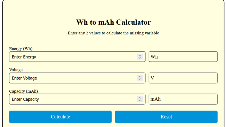 wh to mah calculator