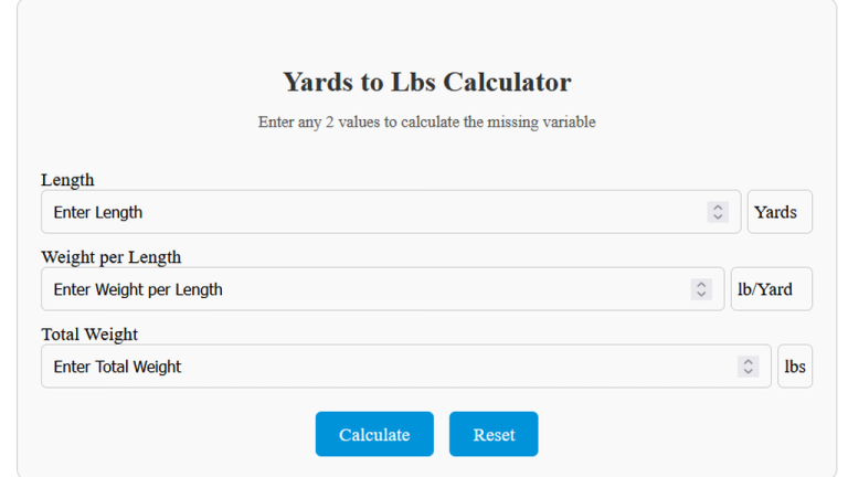 yards to lbs calculator